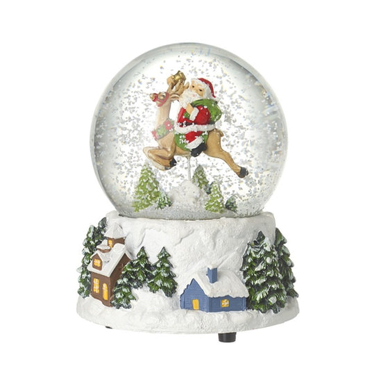 Santa on Reindeer Musical Snow Globe