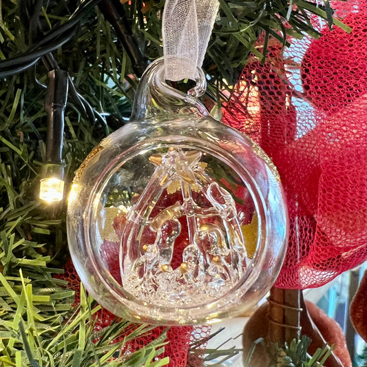 Glass bauble with Nativity Scene