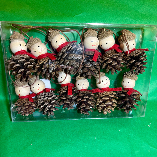 Set of 12 Pine Cone People Decorations