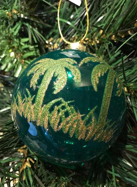 Green Glass Ball With Palm Tree