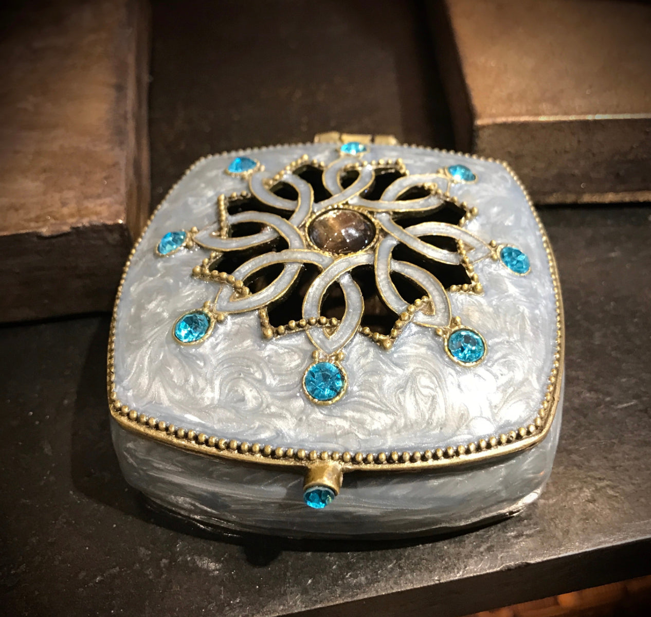 Sky Blue Jewelled Trinket Box