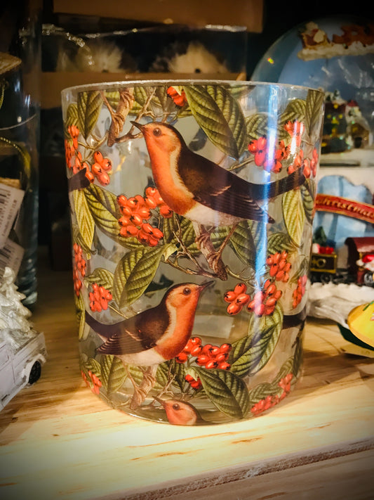 Glass night light pot with robins large