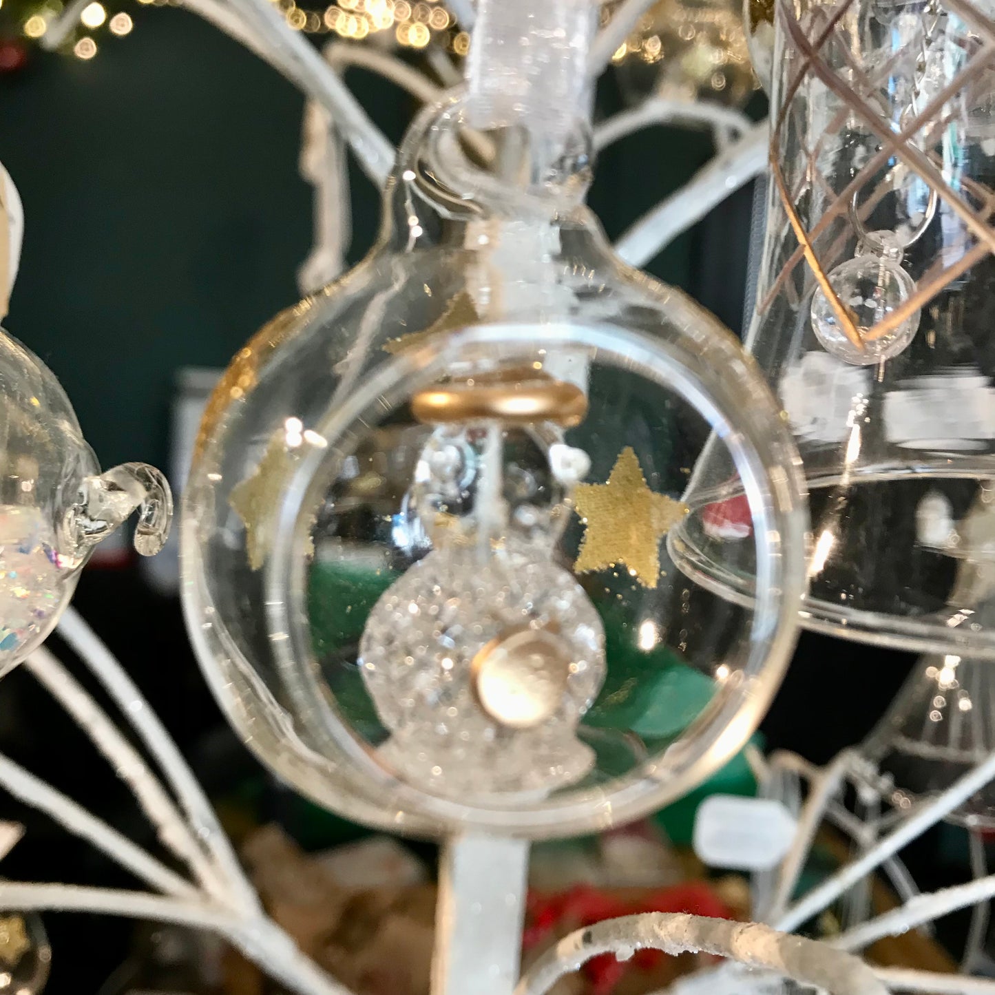 Gold Star Glass Bauble with Snowman